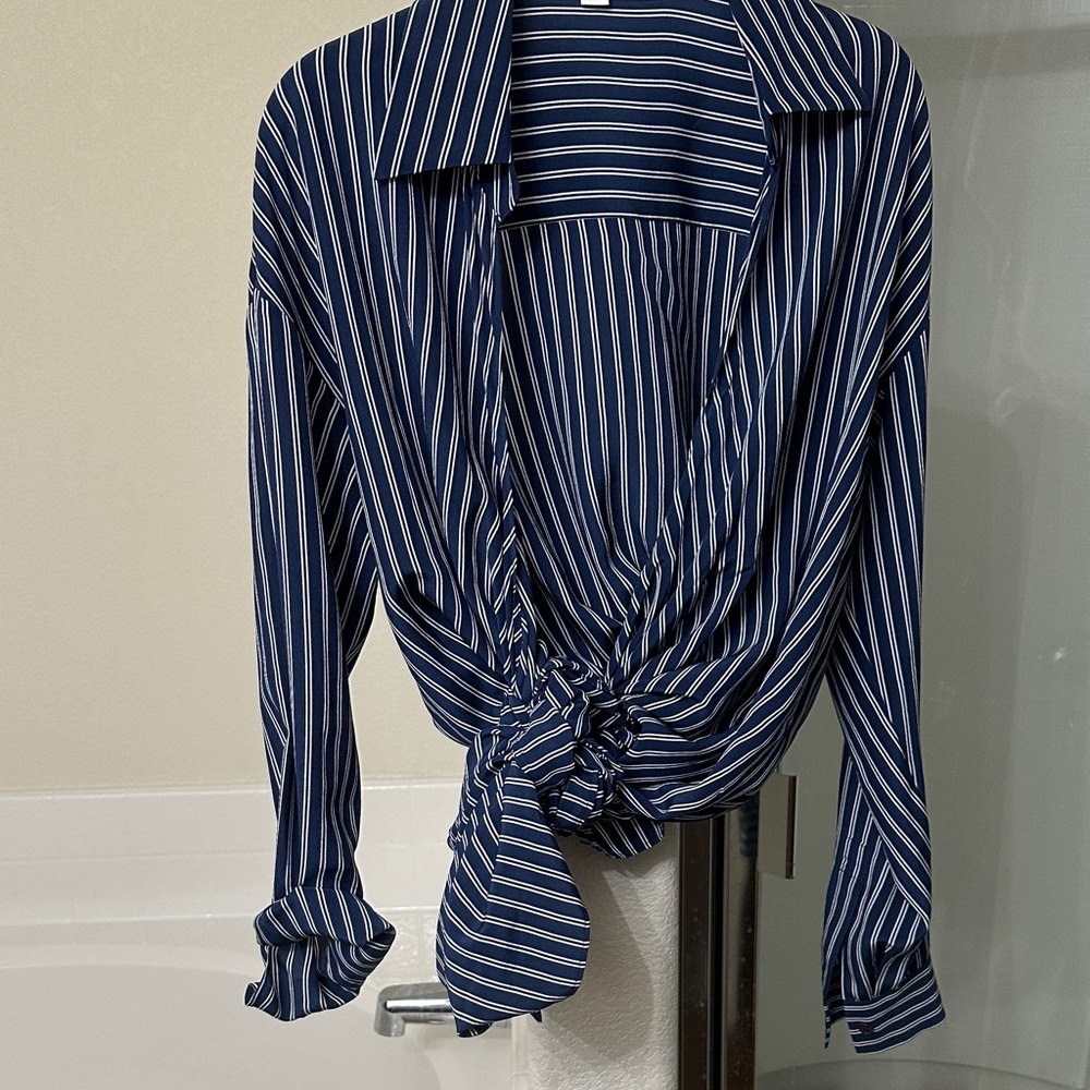 Michael Kors Collection Navy Striped Top